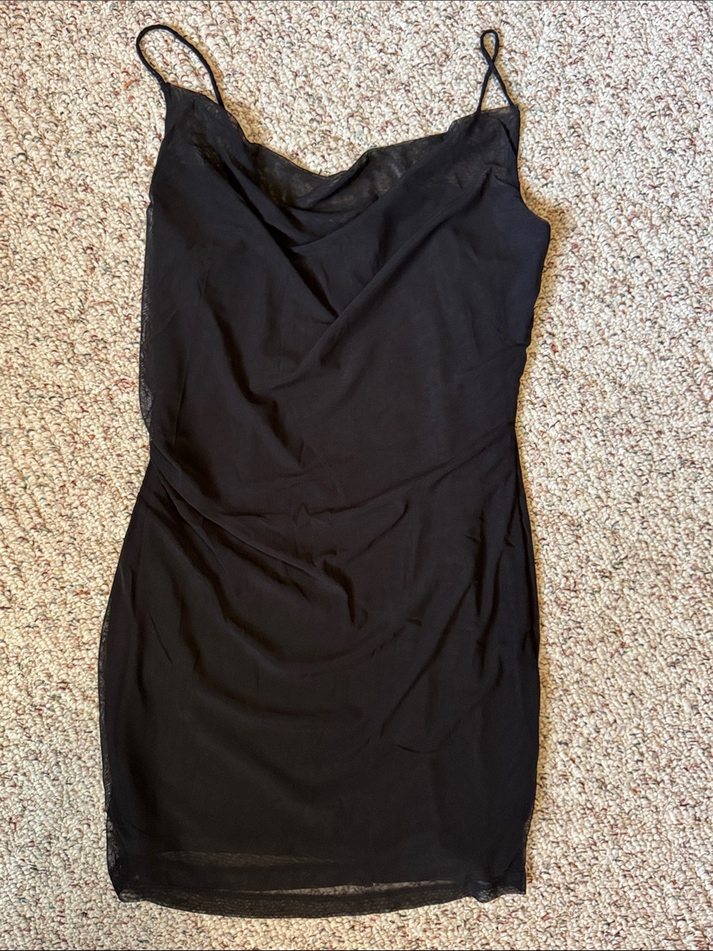 Divided Black Mini Slip Dress with Spaghetti Straps